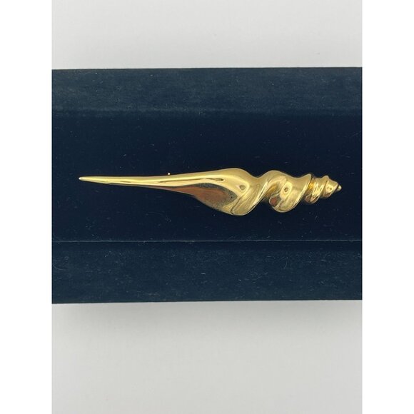 Gold Tone Shell Brooch 4" - Picture 5 of 6